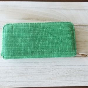 Green fabric zip around clutch wallet